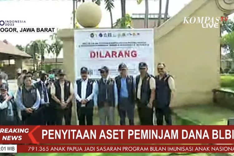 Indonesia (Satgas BLBI) menyita aset jaminan obligor Setiawan Harjono dan Hendrawan Harjono seluas 89,01 hektare di Kelurahan Sukaraja, Kecamatan Sukaraja, Kabupaten Bogor, Jawa Barat, Rabu (22/6/2022).
