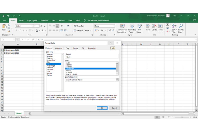 cara mengatur jam di microsoft excel 