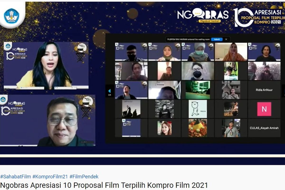 Ngobrol Santai (Ngobras) Apresiasi 10 Proposal Film oleh Kemendikbud Ristek yang digelar secara virtual, Rabu (15/9/2021).