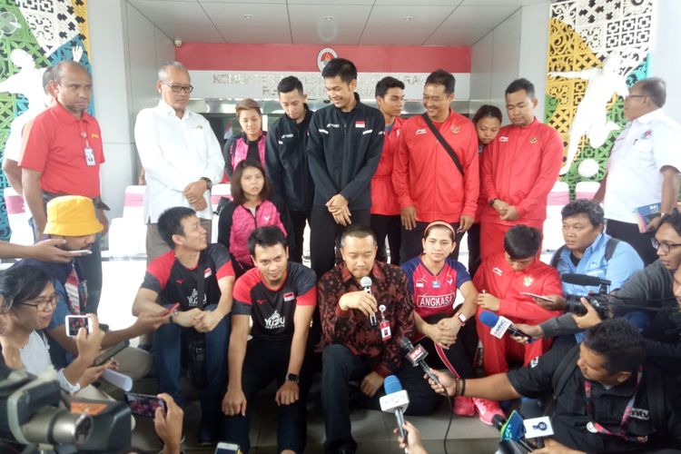 Acara apresiasi kepada para pebulu tangkis Indonesia yang sudah meraih medali di Kejuaraan Dunia 2019, baik badminton maupun para badminton, yang diadakan di Kantor Kemenpora, Jakarta, Rabu (28/8/2019) siang.