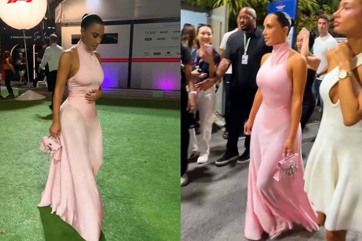 Kim Kardashian menghadiri Formula 1 Grand Prix Singapura untuk mendukung kekasihnya, Lewis Hamilton, Sabtu (10/10/2026).