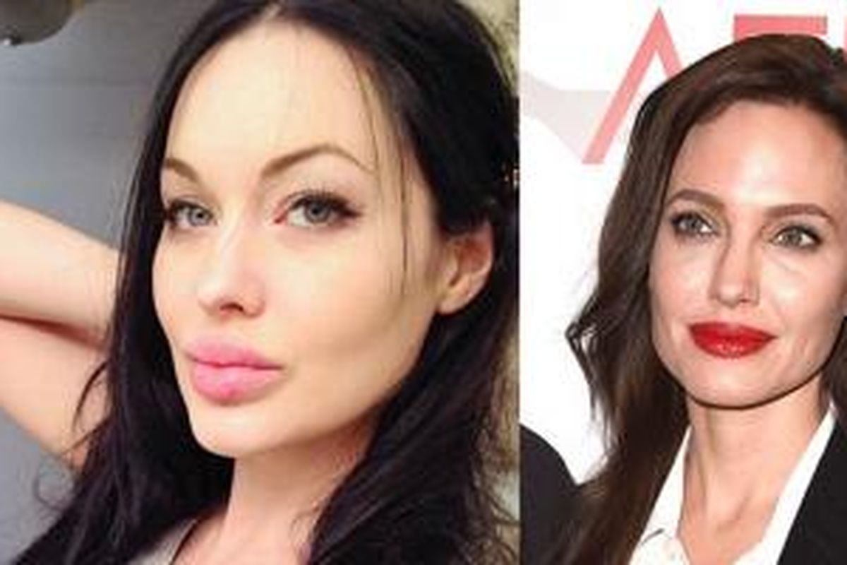 Veronica Black (kiri), model asal Kanada memiliki paras layaknya selebriti Hollywood Angelina Jolie (kanan). 
