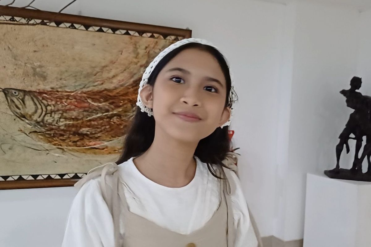 Quinn Salman saat ditemui di sela-sela latihan Pertunjukan Panggung Keluarga Cemara di Ciputra Artpreneur, Jakarta Selatan, Senin (21/4/2025).
