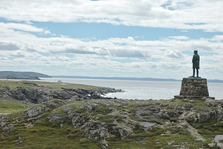 Patung John Cabot menghadap Teluk Bonavista di Newfoundland.