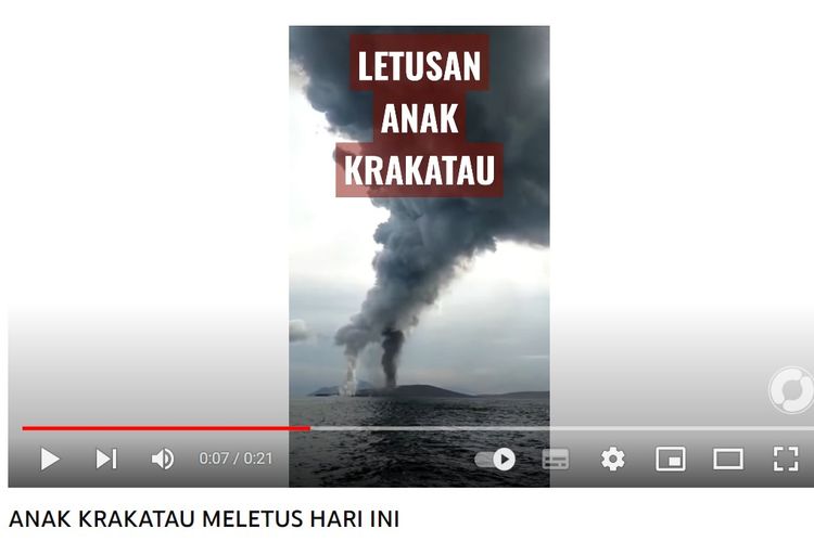 Video YouTube letusan Gunung Anak Krakatau pada 26 April 2022