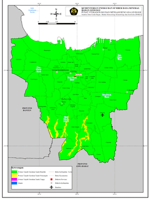 Peta prakiraan wilayah DKI Jakarta yang mengalami gerakan tanah pada Maret 2022