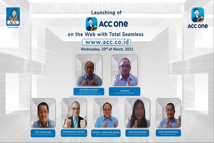  Peluncuran ACC ONE on the Web pada Rabu (10/3/2021) secara virtual. ACC ONE on the Web akan mempermudah pelanggan dan masyarakat untuk mengakses seluruh produk dan layanan terlengkap ACC melalui website acc.co.id.