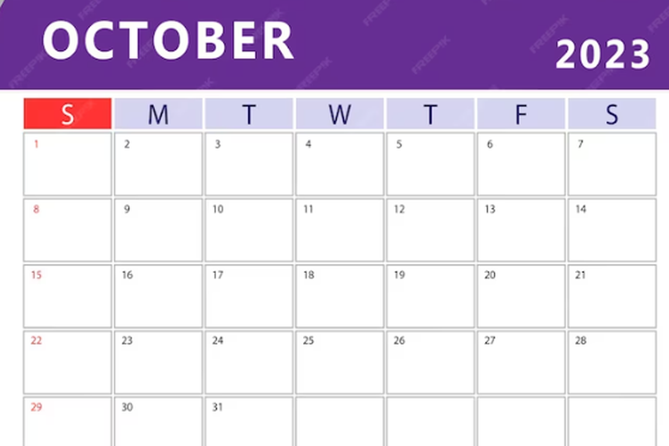 Ilustrasi Kalender Oktober 2023