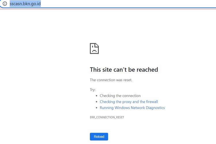 Tangkapan layar laman SSCASN untuk seleksi guru ASN-PPPK 2022 tidak bisa diakses hingga Selasa (25/10/2022) sore.
