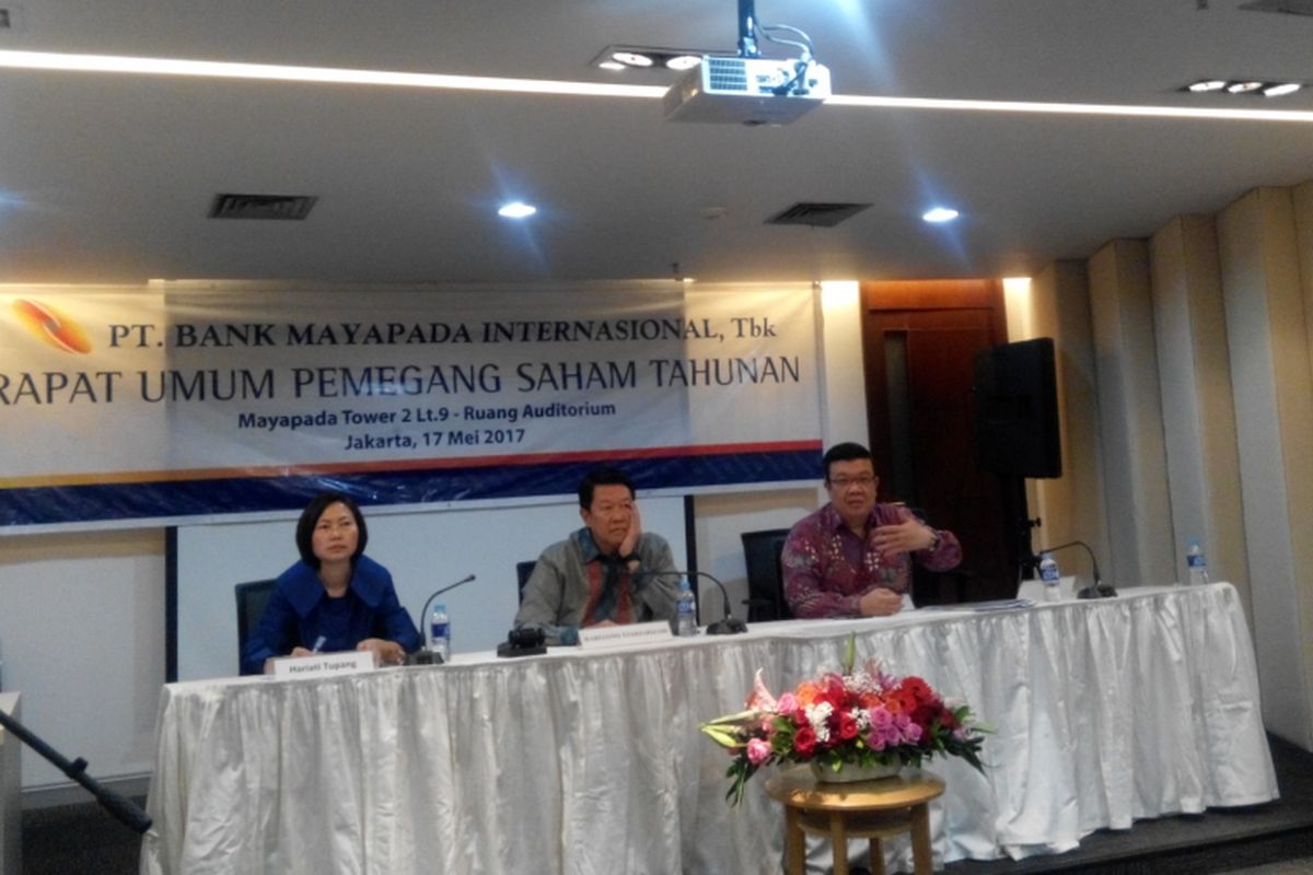 Konferensi pers Rapat Umum Pemegang Saham Tahunan PT Bank Mayapada Internasional Tbk di Jakarta, Rabu (17/5/2017).