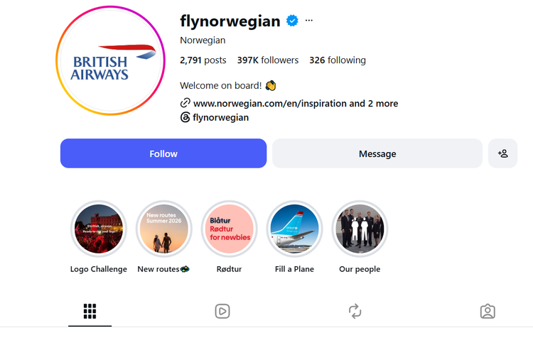 Kalah Taruhan Piala Dunia 2026, Maskapai Norwegia Ganti Foto Profil Jadi British Airways