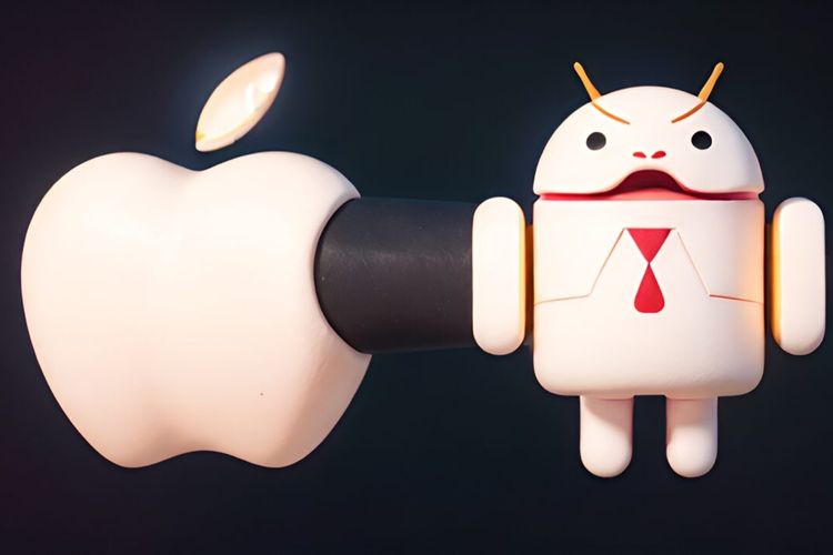 Ilustrasi logo Apple dan Android.