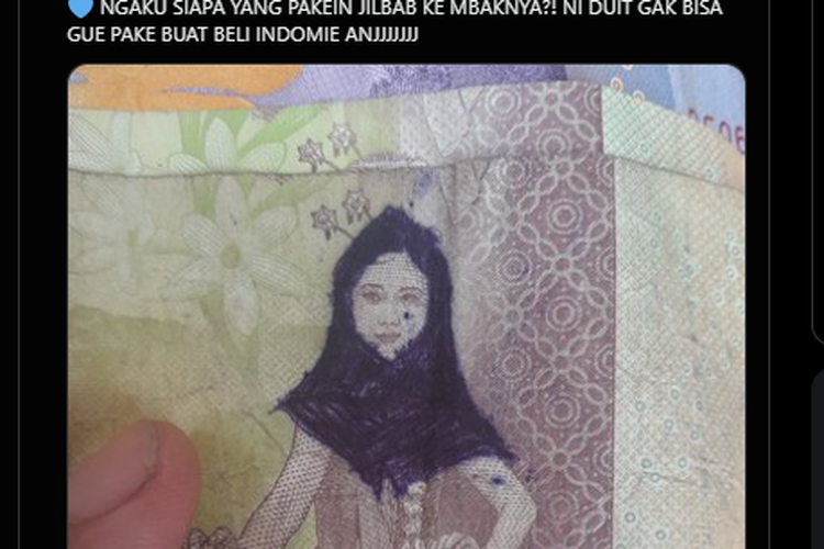 Ilustrasi uang Rp 5.000 dicorat-coret.