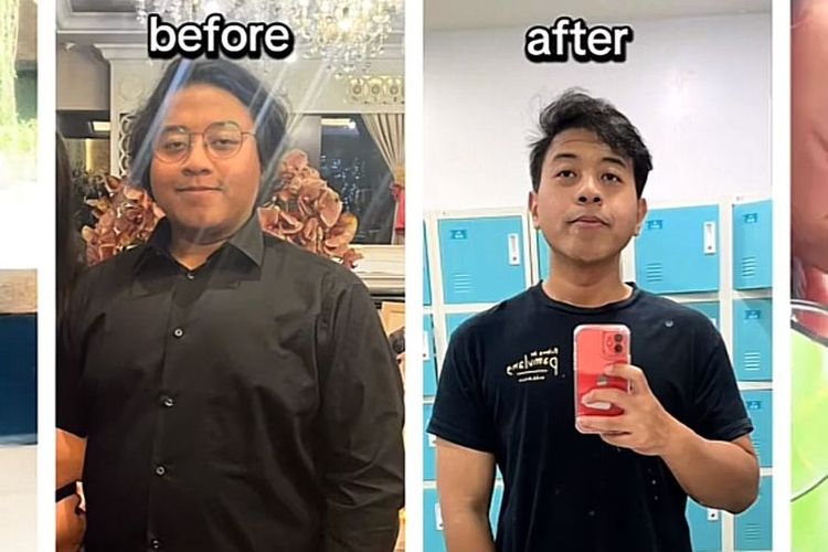 Tangkapan layar akun Tiktok Angga @fitwithangga. Dengan menggabungkan intermittent fasting hingga 20 jam, pola makan tinggi protein, dan aktivitas sederhana seperti jalan kaki, Angga berhasil menurunkan berat badan lebih dari 50 kilogram dalam 16 bulan.