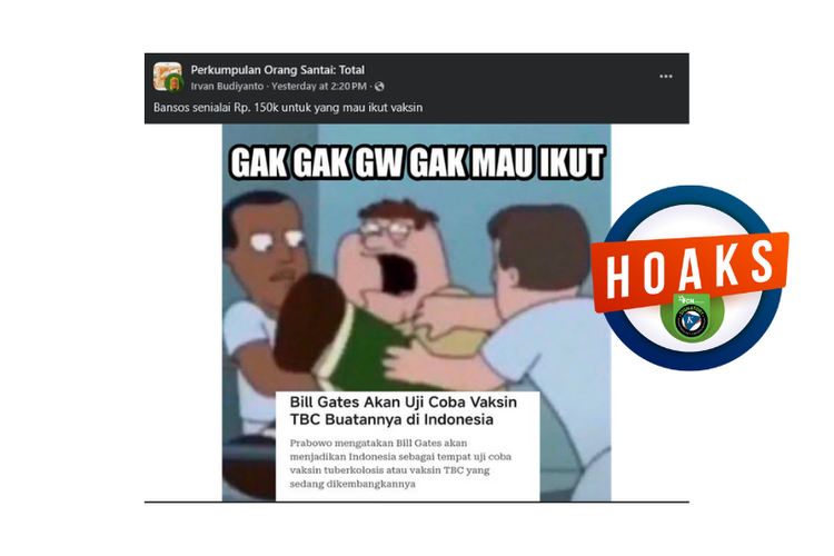 Hoaks, peserta uji coba vaksin TBC dapat bansos Rp 150.000