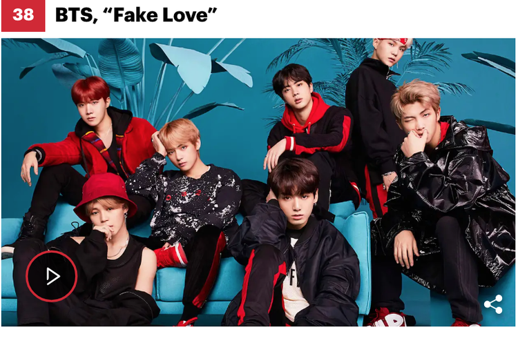 Lagu Fake Love milik BTS juga masuk ke dalam daftar 50 Lagu Terbaik 2018. 