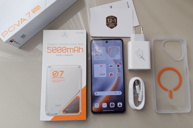 Isi kelengkapan dalam kotak kemasan Tecno Pova 7 5G