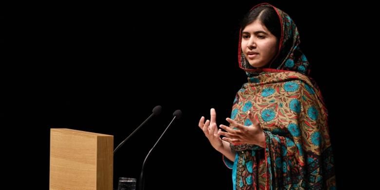 Malala Yousafzai (17) tengah berbicara dalam sebuah acara di Birmingham, Inggris.