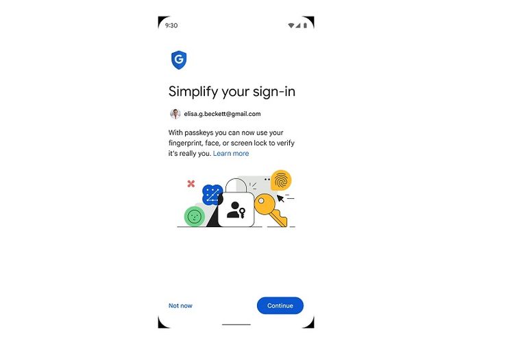 Pengguna nantinya akan melihat permintaan pembuatan passkey ketika hendak masuk ke akun Google. 