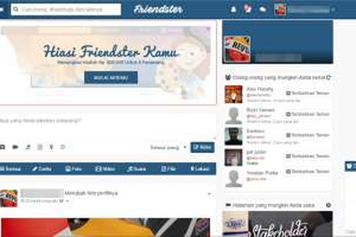 Antarmuka Friendster yang baru.