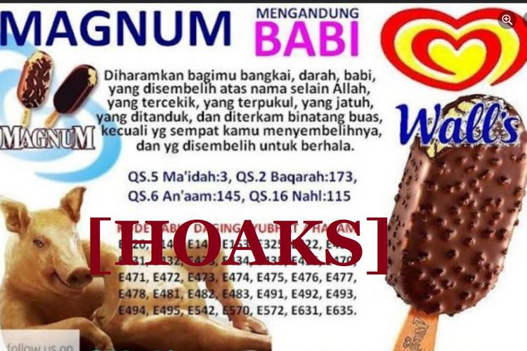 Unggahan hoaks tentang es krim Magnum mengandung babi