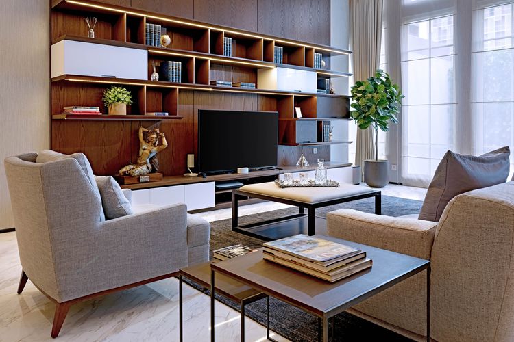 Tampilan ruang keluarga Le Parc di Kompleks Thamrin Nine, Jakarta Pusat.