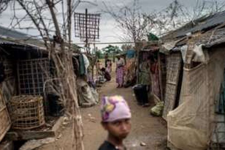 Suasana di kamp atau tenda pengungsi etnis Rohingya di Myanmar.