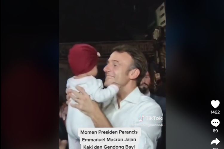 Presiden Prancis, Emmanuel Macron, yang tiba-tiba turun dari mobilnya dan memilih untuk berjalan kaki sejauh dua km seusai makan malam kehormatan di Garuda Wisnu Kencana (GWK), pada Selasa (15/11) malam.