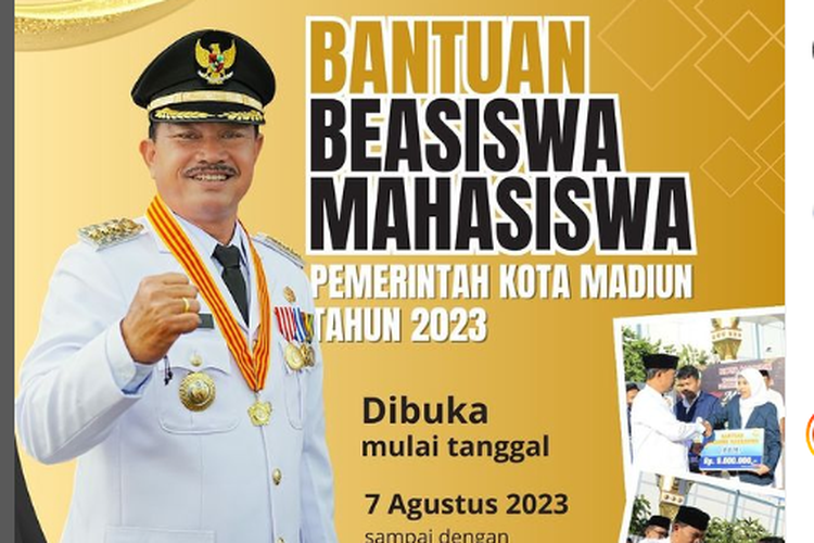 Beasiswa Kota Madiun dibuka hingga 31 Agustus 2023.