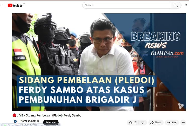 Tangkapan layar link live streaming Sidang Pembelaan Ferdy Sambo dkk.