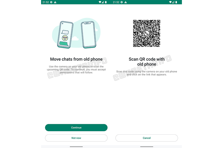 Tampilan fitur transfer chat WhatsApp yang baru