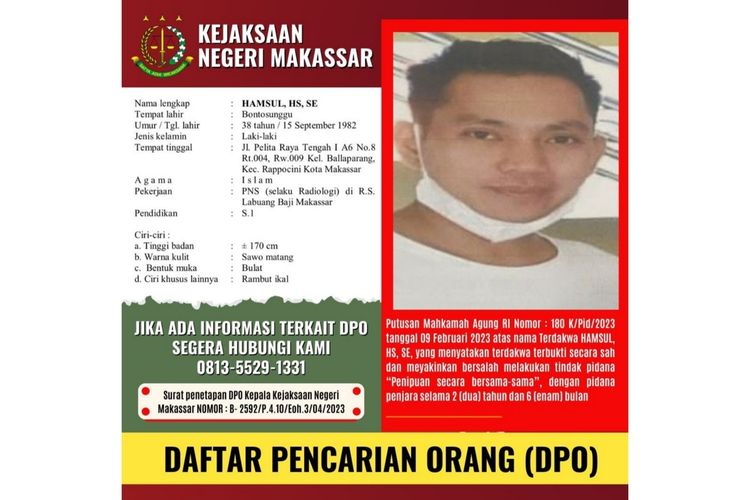 Selebaran DPO Hamsul HS, Terdakwa Investasi Bodong Algopacks