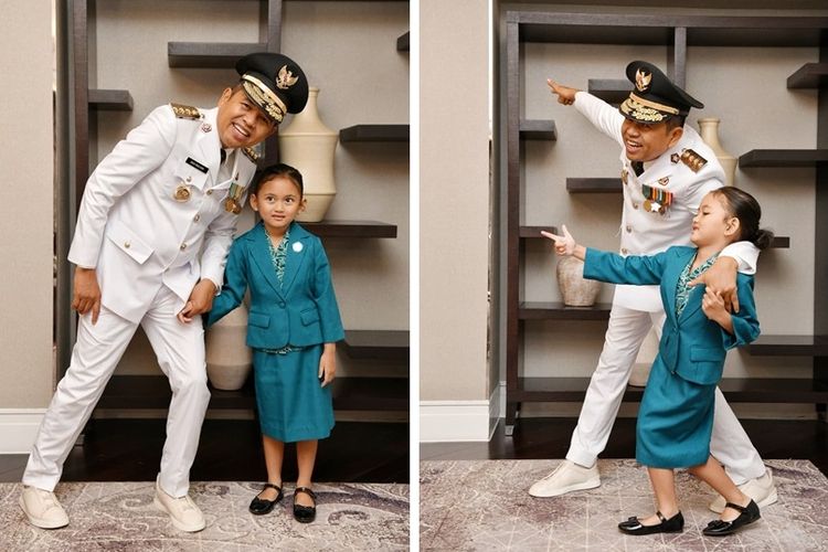Dedi Mulyadi bercengkrama dengan putri bungsunya, Hyang Sukma Ayu di Hotel Indonesia Kempinski, jakarta, Kamis (20/2/2025).