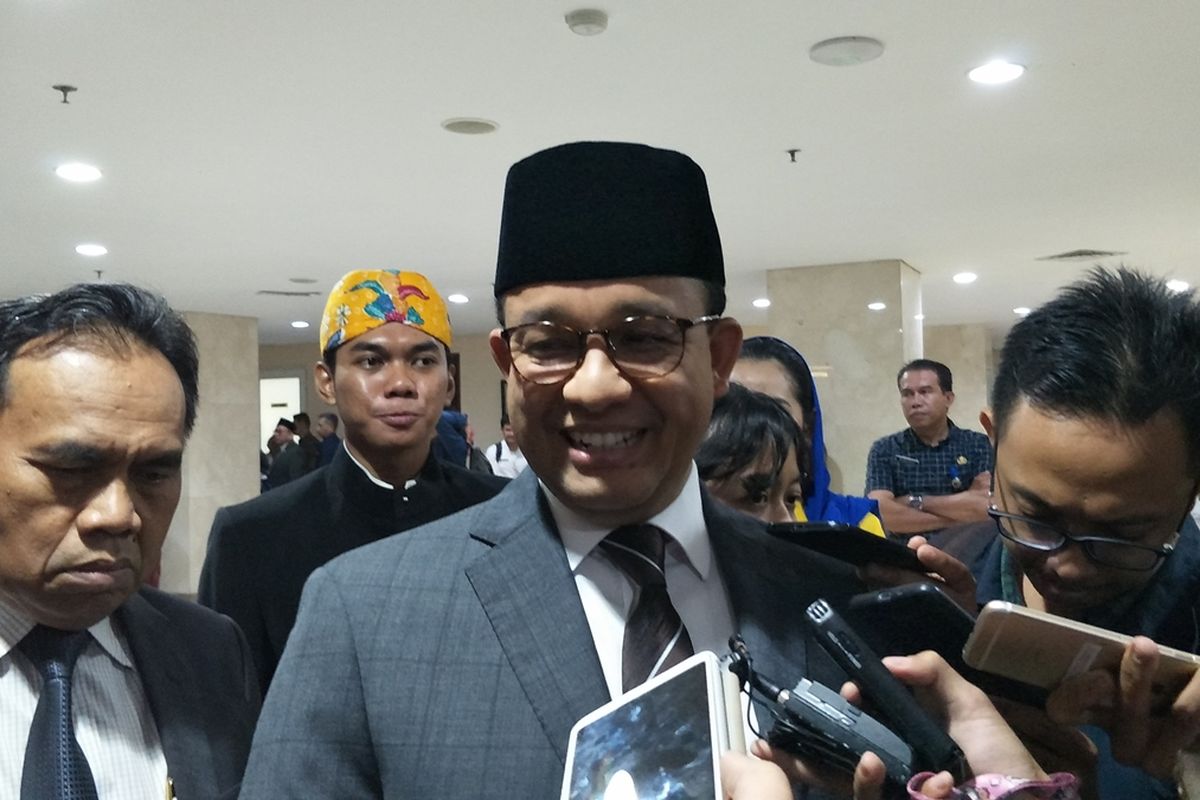Gubernur DKI Jakarta Anies Baswedan di Gedung DPRD DKI Jakarta, Jalan Kebon Sirih, Jakarta Pusat, Jumat (16/8/2019).