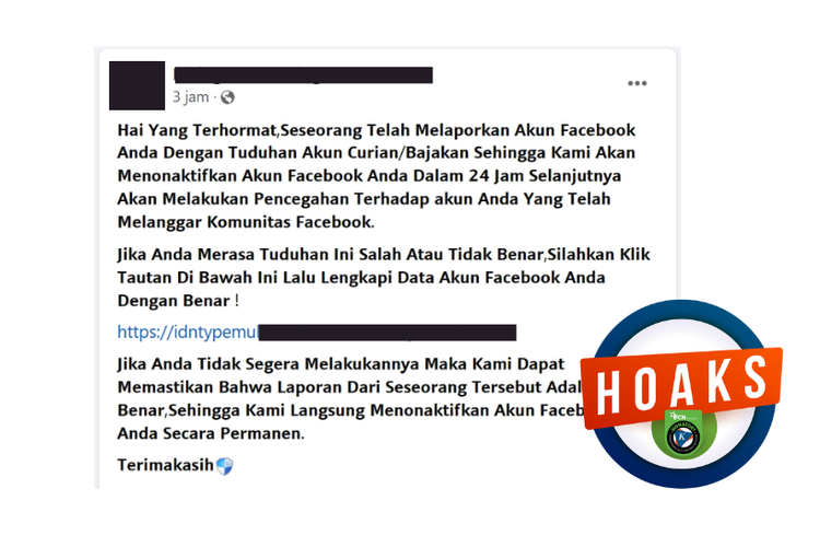 Hoaks, tautan pemulihan akun Facebook