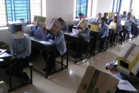 Cegah Mencontek, Sekolah di India Pakaikan Muridnya Kardus di Kepala Saat Ujian
