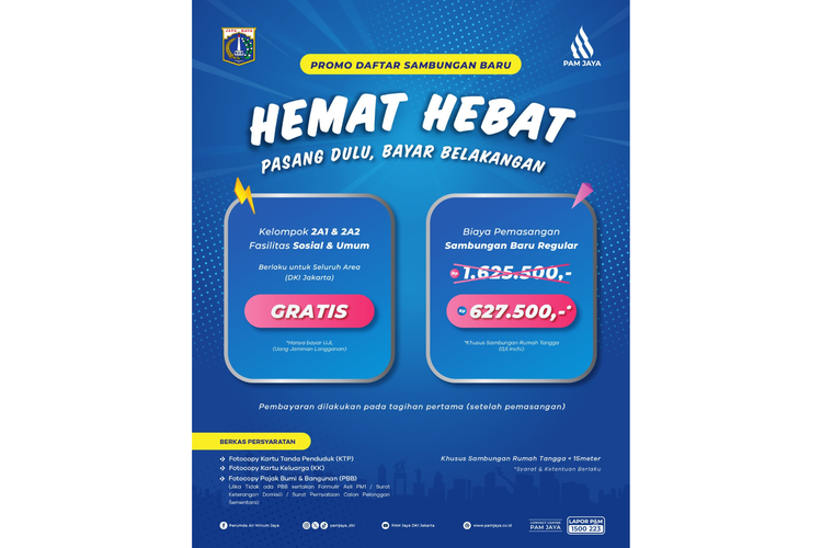 Program Promo Sambungan Baru Gratis ditujukan untuk mendorong masyarakat beralih dari penggunaan air tanah ke air perpipaan.