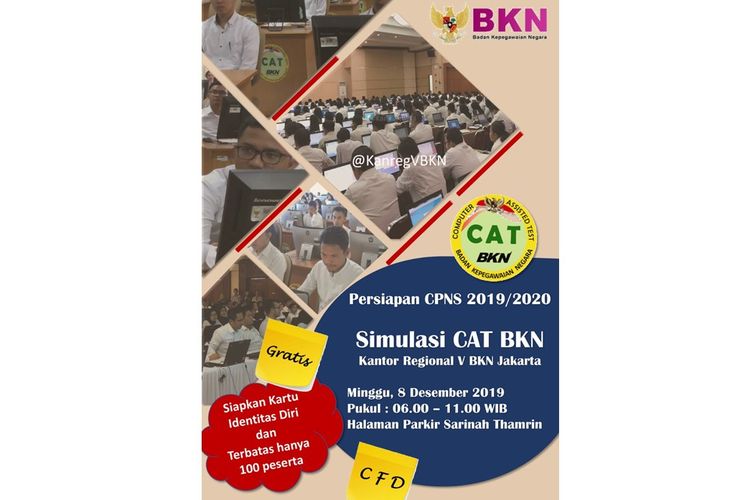 Poster tentang simulasi CAT yang akan digelar oleh Kanreg 5 BKN Jakarta.(Twitter/@bkngoid).