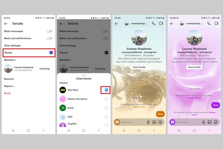 Cara mengganti tema ruang obrolan di Instagram