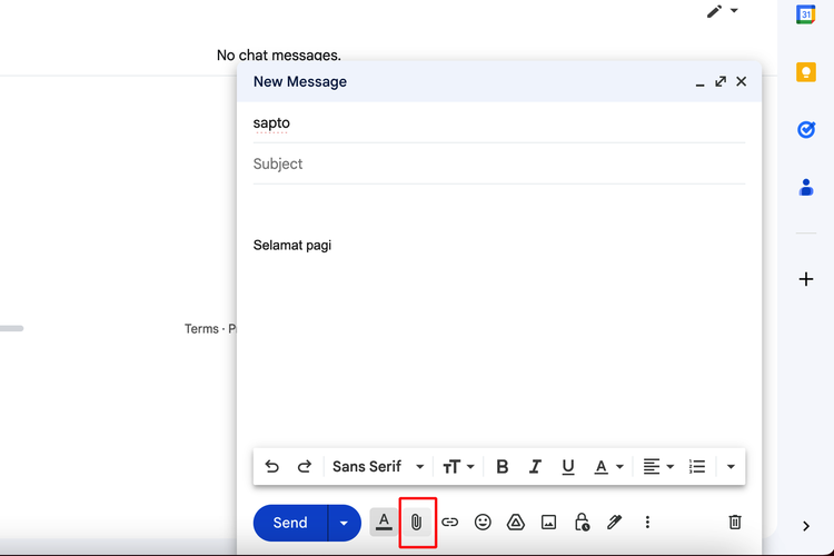 Ilustrasi cara melampirkan file di Gmail.