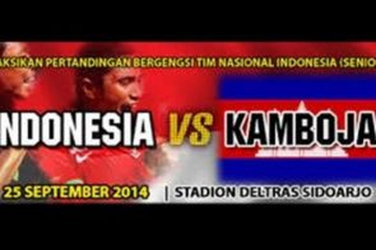 Tim nasional Indonesia melawan Kamboja pada laga persahabatan di Gelora Delta Sidoarjo, Kamis (25/9/2014). 