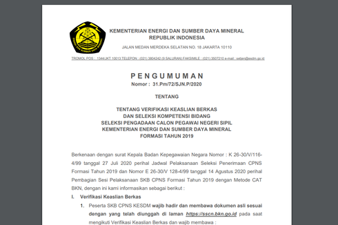 Simak, Jadwal Verifikasi Berkas dan SKB CPNS 2019 Kementerian ESDM