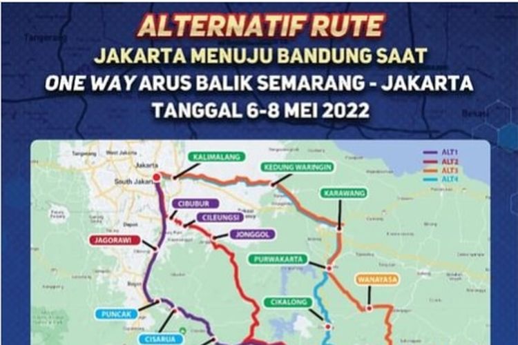 Berikut 4 rute alternatif Jakarta-Bandung yang bisa digunakan saat pemberlakuan One Way 6-8 Mei 2022: