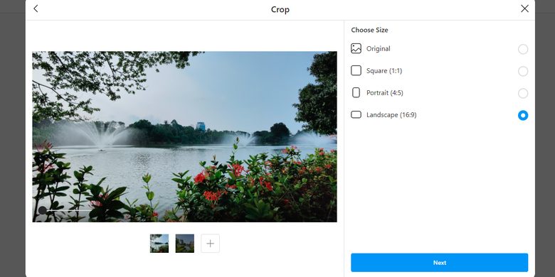Cara unggah foto dan video ke feed Instagram via PC, di mana pengguna bisa atur ukuran rasio gambar.