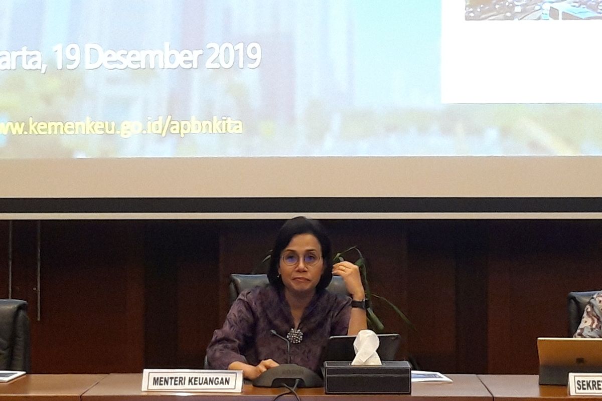 Menteri Keuangan Sri Mulyani Indrawati ketika memaparkan realisasi APBN hingga 30 November 2019 di Jakarta, Selasa (19/12/2019).