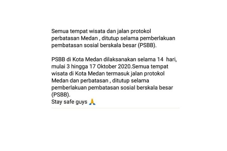 Status Facebook soal PSBB di Kota Medan