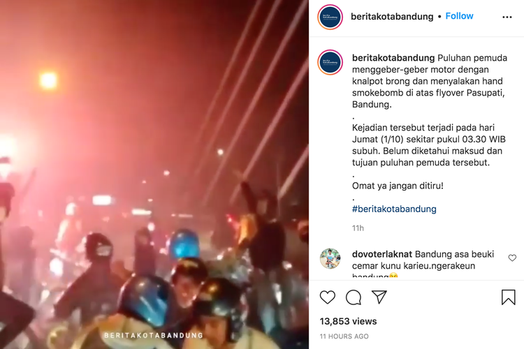 Viral sekelompok pemuda menggeber-geber knalpot brong di atas flyover Pasupati Bandung