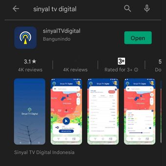 Tangkapan layar aplikasi SinyalTVDigital di toko aplikasi Google Play Store.