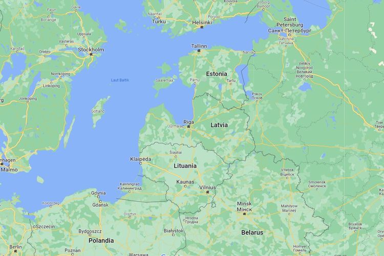 Ilustrasi negara-negara Baltik. Tangkapan layar dari Google Maps yang menunjukkan negara-negara Baltik.