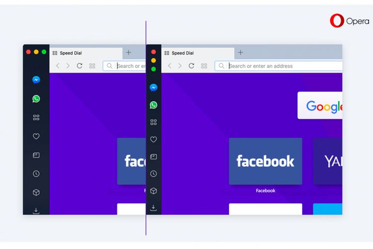 Sidebar berisi WhattApp dan Facebook Messenger di browser Opera